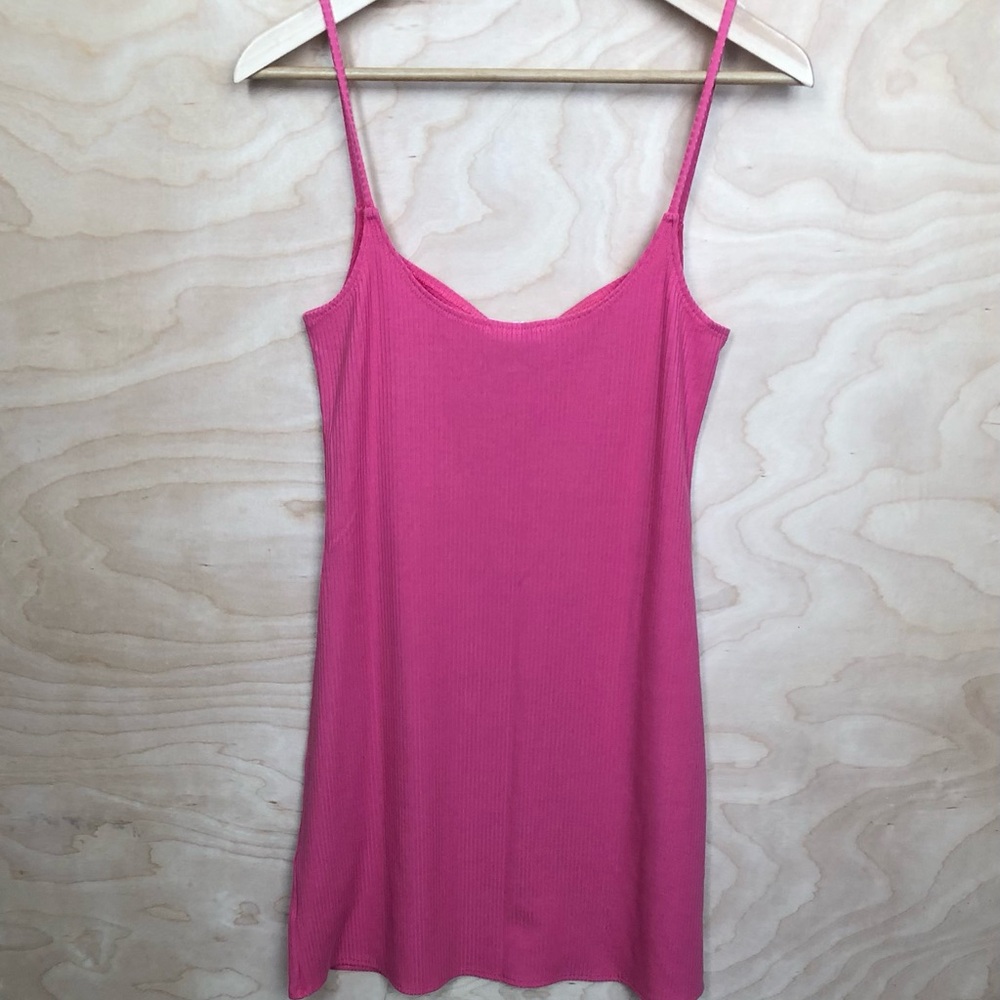 NWT Reformation Ribbed Minidress Pink Stretch Tencel Lyocell Womens Large - Picture 2 of 7